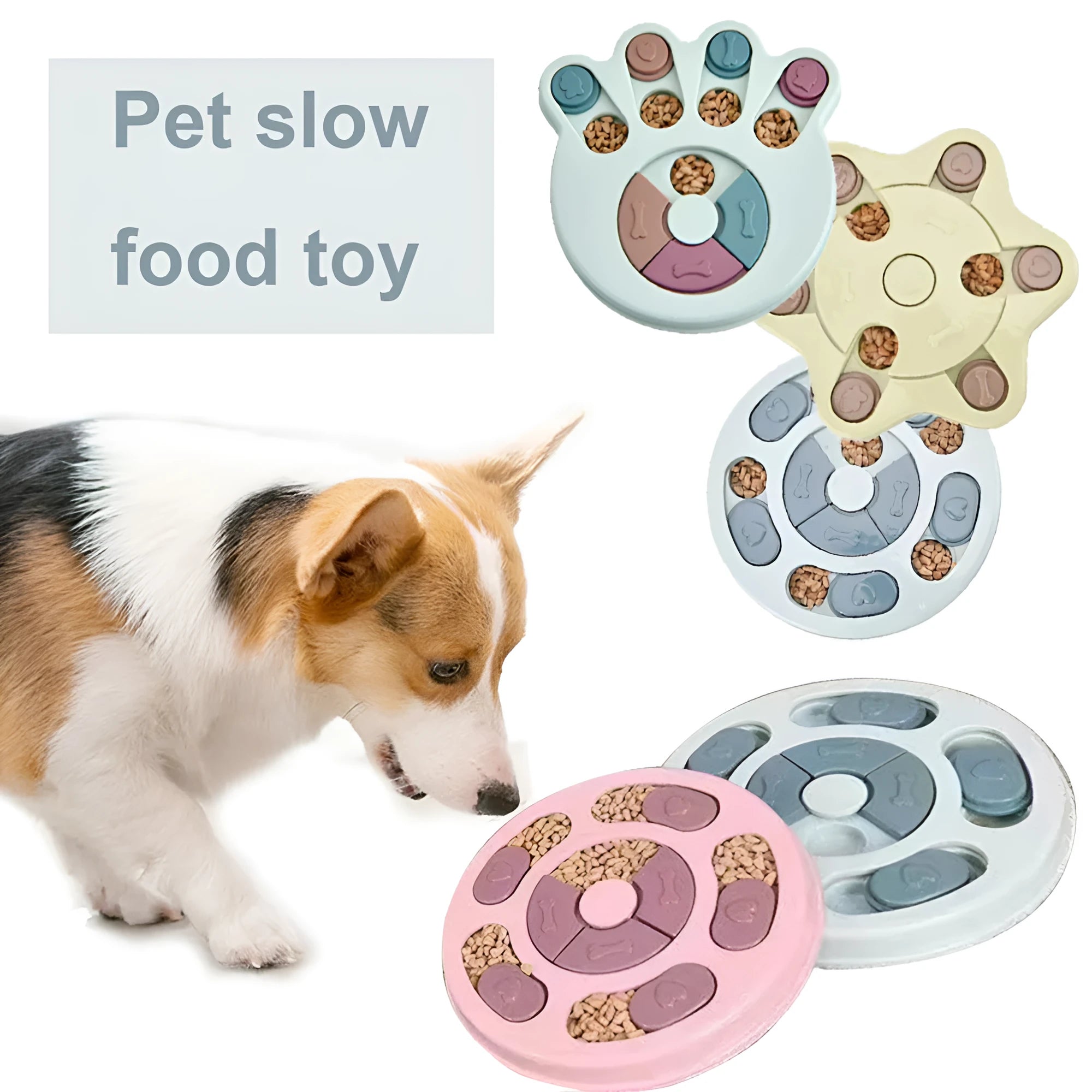 Pet puzzle feeder in pink plastic with non-slip base, measuring 24.2 cm wide, for slow dog feeding