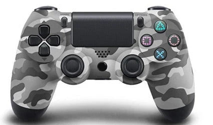 Wireless PlayStation 4 Controller in various color options, including purple, transparent red, grey camouflage, camo blue, and more.