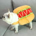 Yellow dog hot dog costume on small dog with 57cm neck and 27cm length cotton synthetic fibre fabric