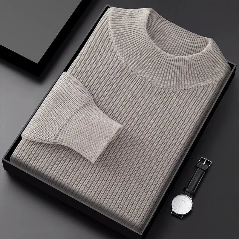 Men's thickened cotton half turtleneck pullover with diamond pattern, long sleeves and loose fit, sizes S to XXXXL