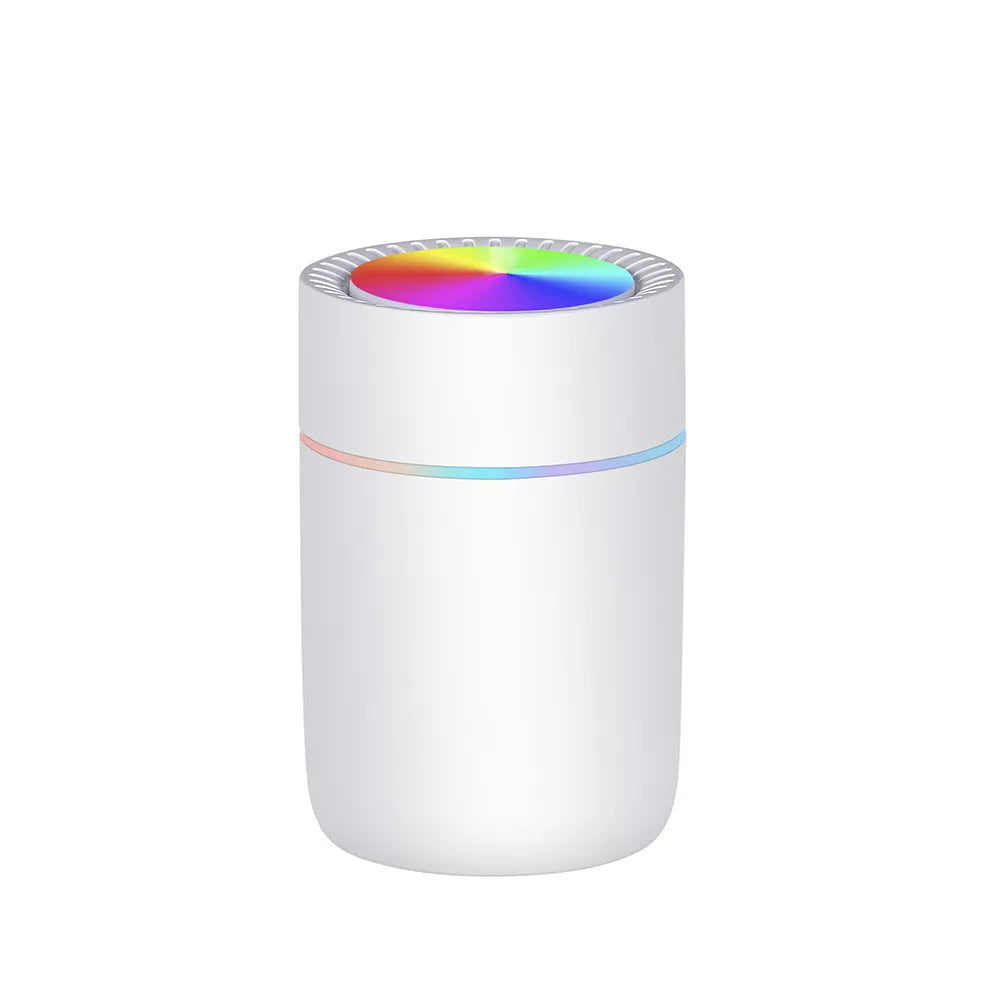 Gray classic 350ml cup humidifier with heavy fog and Horse Running Light ambient light on a desk