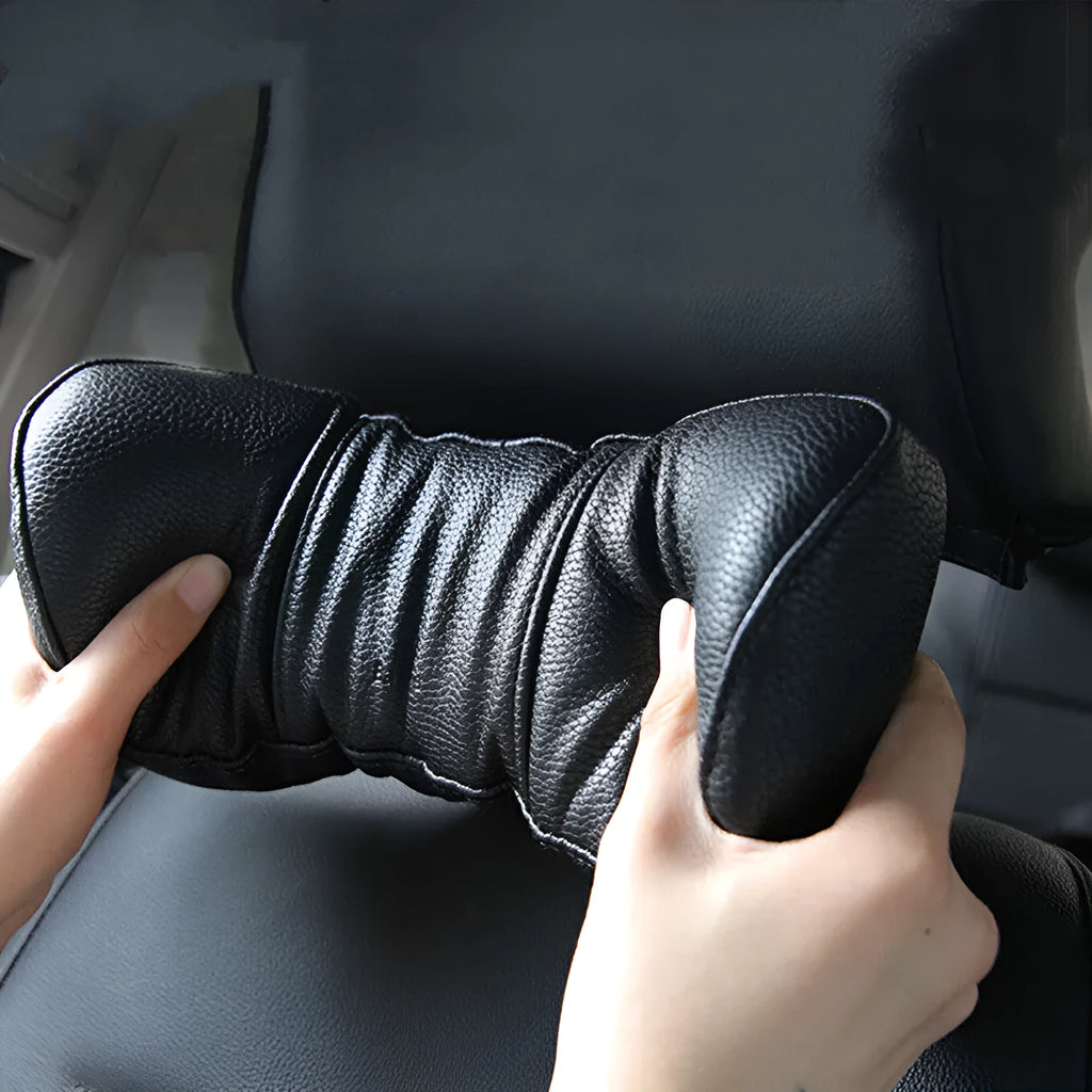 Baseus First Class Car Headrest in black, PU leather and aluminium alloy, front 270x123mm and side 181x123mm