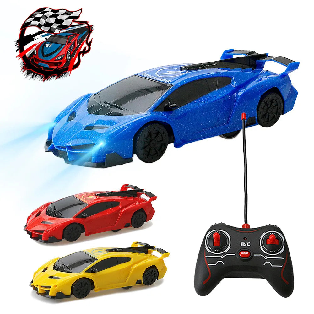 Remote control wall climbing car 1/28 scale ABS toy in red, blue, or yellow, 16 x 6 x 3.5 cm