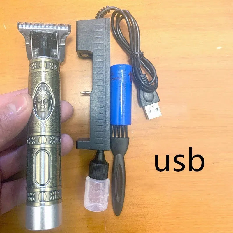 Longfeng cordless hair clipper with titanium ceramic blade, 1200mAh battery, 152 x 32mm body and USB charging cable