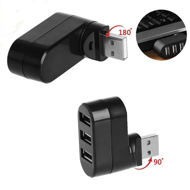 Black and white 4-port USB 2.0 hub for laptop connectivity expansion