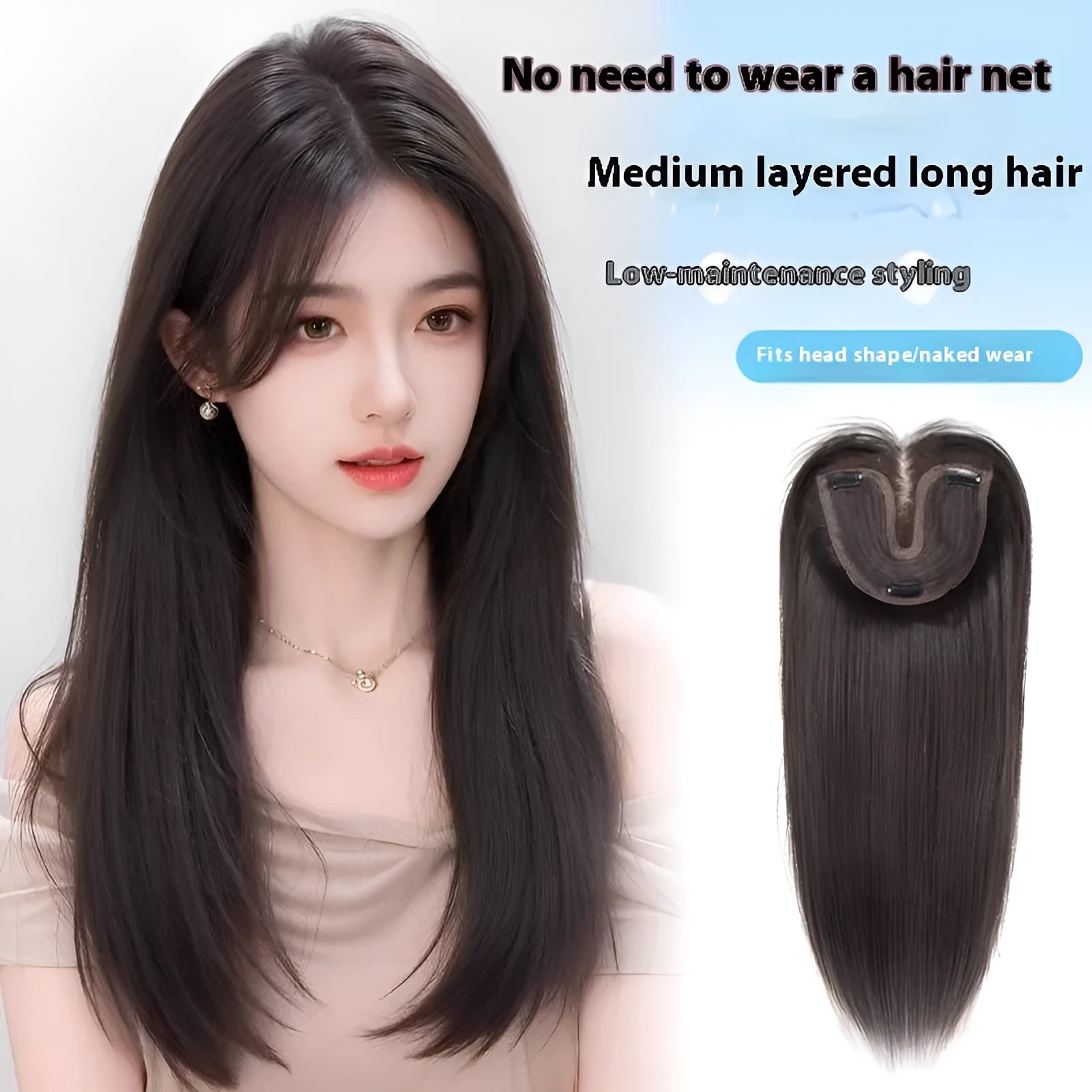 Brown black full-head wig with Chinese character bangs made from high temperature fibre