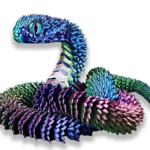 3D printed snake toy decoration in realistic animal simulation style, available in multiple colours and sizes including 30cm, 45cm, 60cm