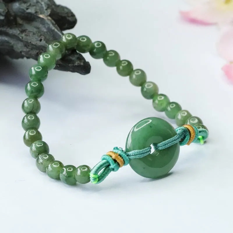 Oil green emerald jade bracelet with safety buckle and 6mm star beads
