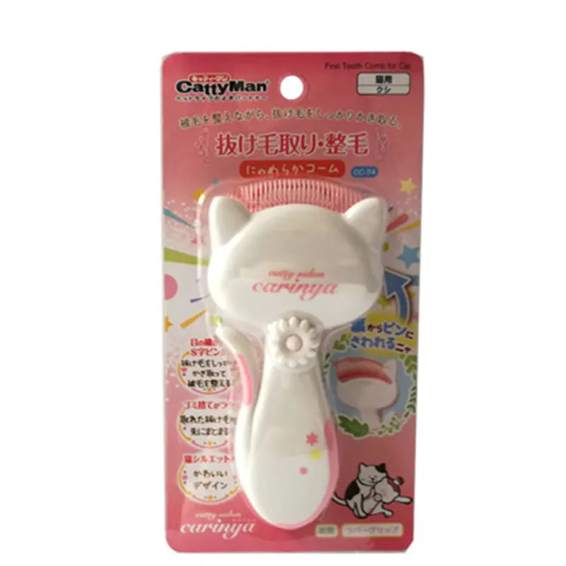 Pink cat hair comb with nylon needles, 7.2cm wide ABS resin body and ABS resin cleaning comb