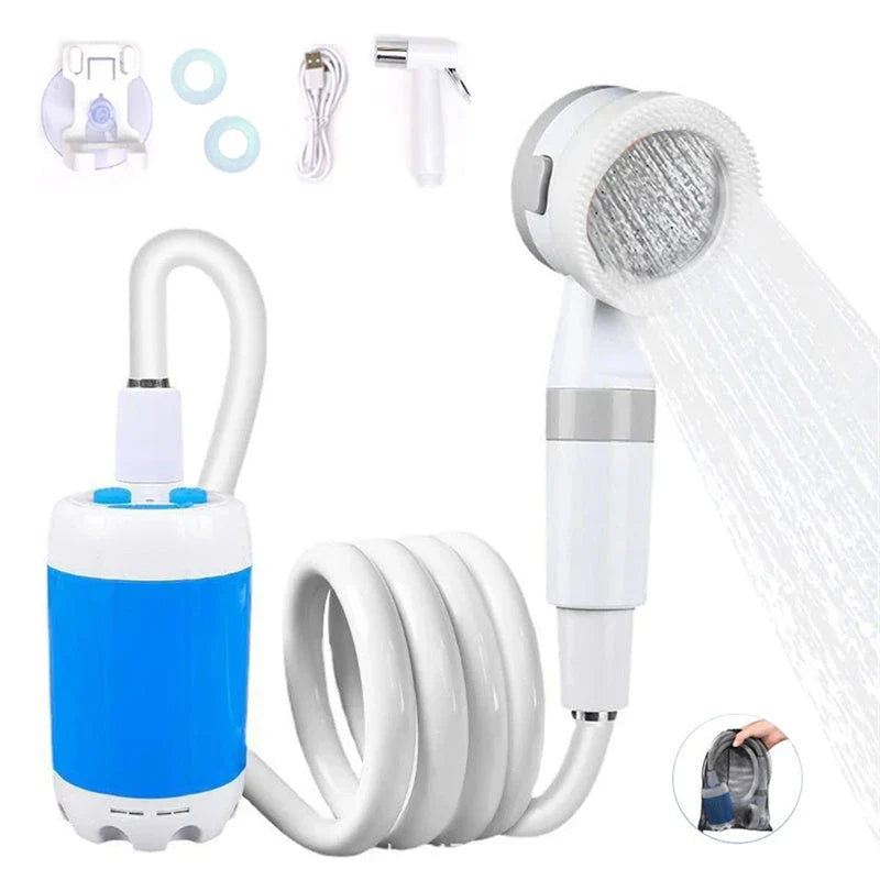 Rechargeable Portable Outdoor Shower with Adjustable Water Pressure and Showerhead Settings