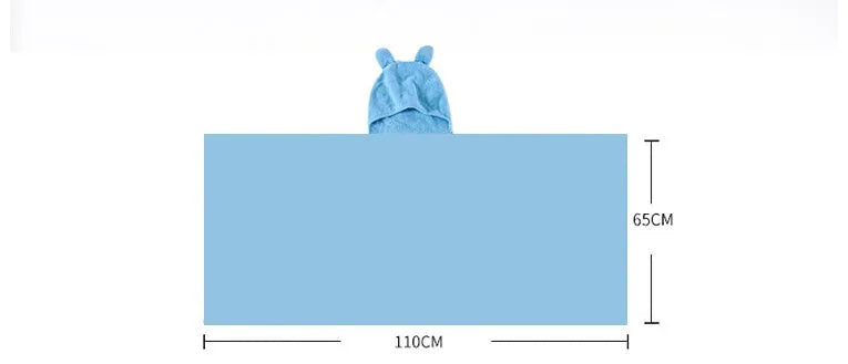 Cotton baby care hooded bath towel Tado muslin 65x110cm in blue, high water absorption multifunction blanket