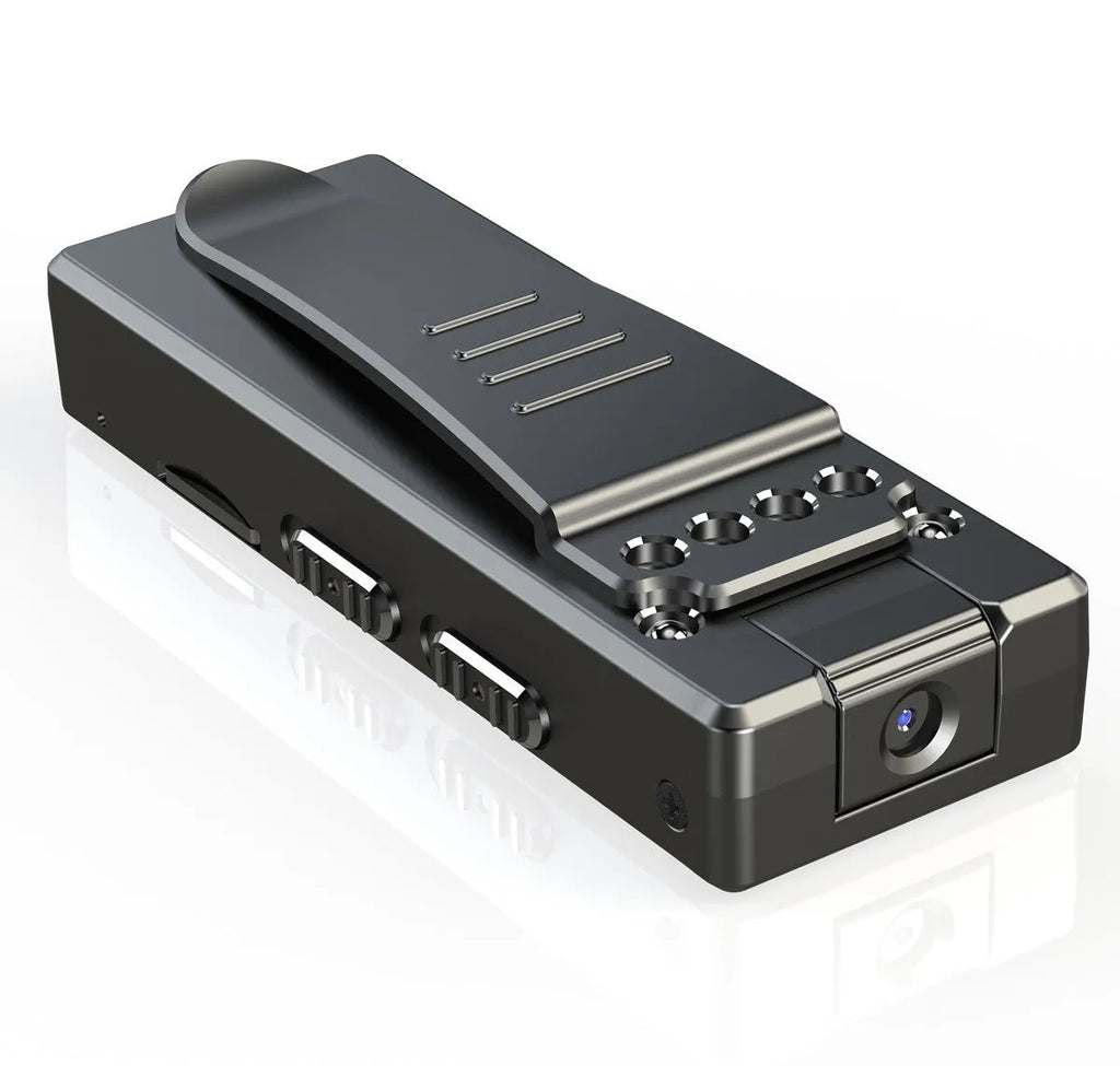 Black 1080p HD DV home camera with night vision, shown with one-button controls and a rotatable lens.