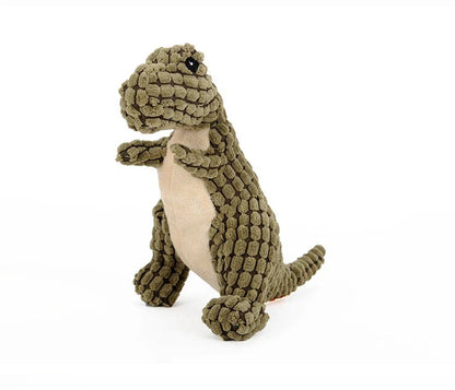 Large plush dinosaur chew toys for big dogs in various colors and sizes