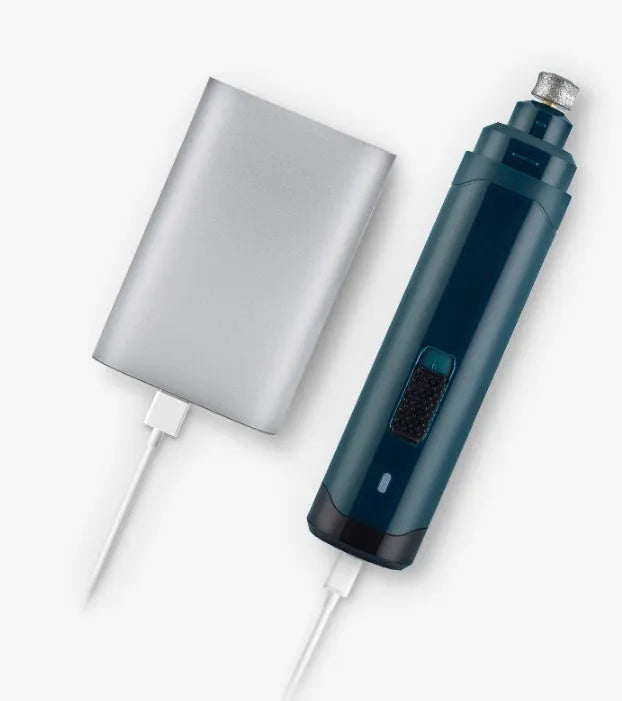 Blue pet electric nail polisher with 2 speeds, quiet motor, and rough grinding wheel