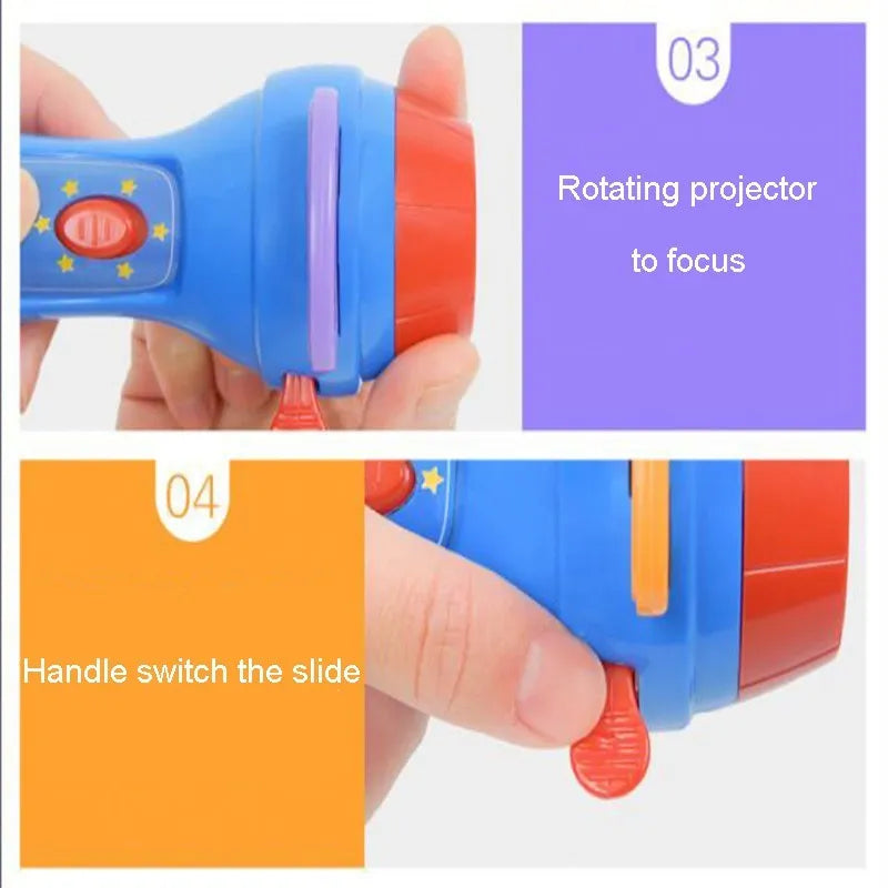 SmartKids children's story projector torch with four fairy tale discs projecting images on bedroom wall