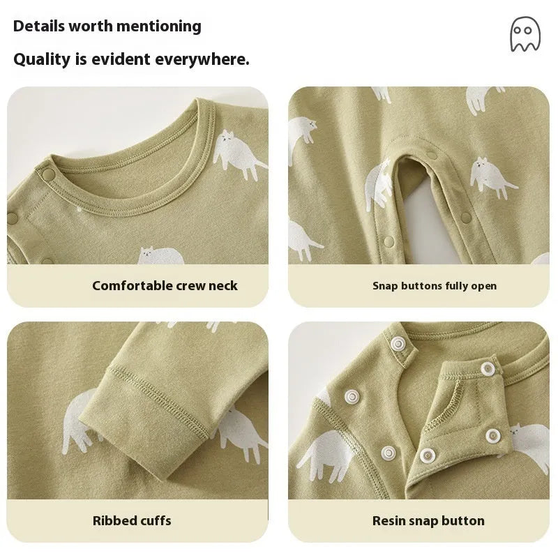 Pure cotton boneless long sleeve baby jumpsuit in neutral colour available in multiple sizes