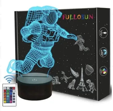 Astronaut 3D small night light with LED glowing on bedside table USB plug-in