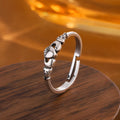 Women's heart-shaped open ring in retro silver colour made from copper material