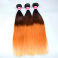 Straight hand woven human hair wig for ladies in Indian ombre three tone, medium length, 10 to 26 inch