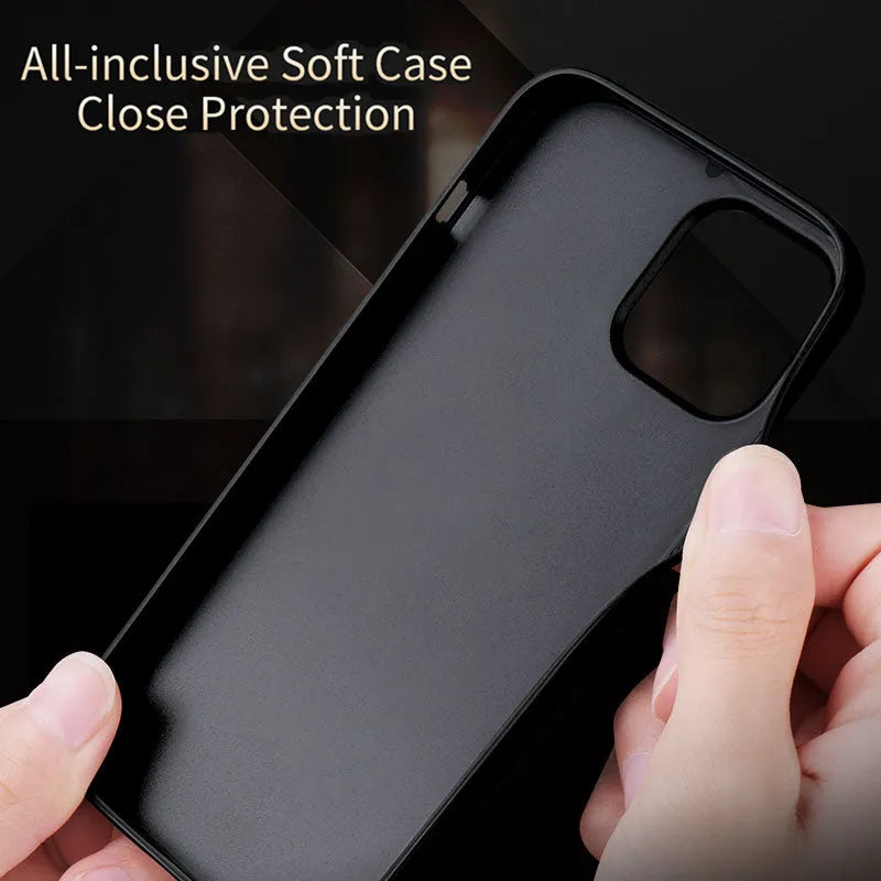 Black business leather phone case for iPhone 12 with PU leather back and soft TPU bumper sides