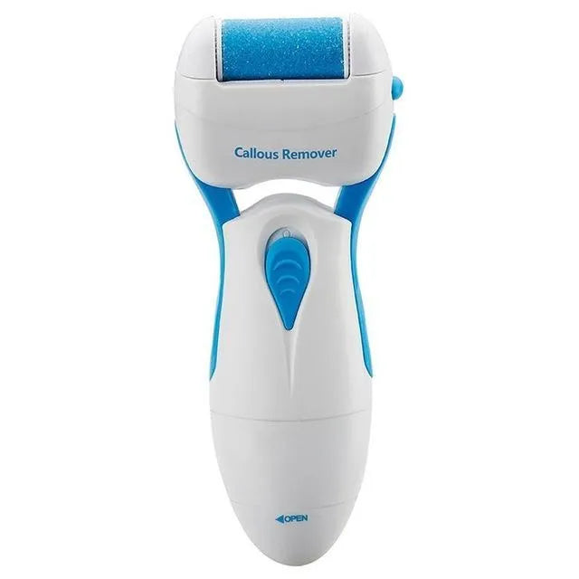 Electric callous remover in blue and white colour with transparent cover and free extra roller head