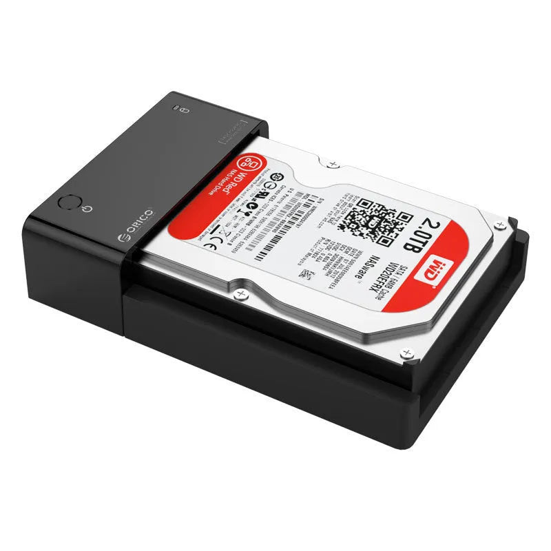Black plastic 2.5 inch SATA to USB hard drive enclosure with data cable
