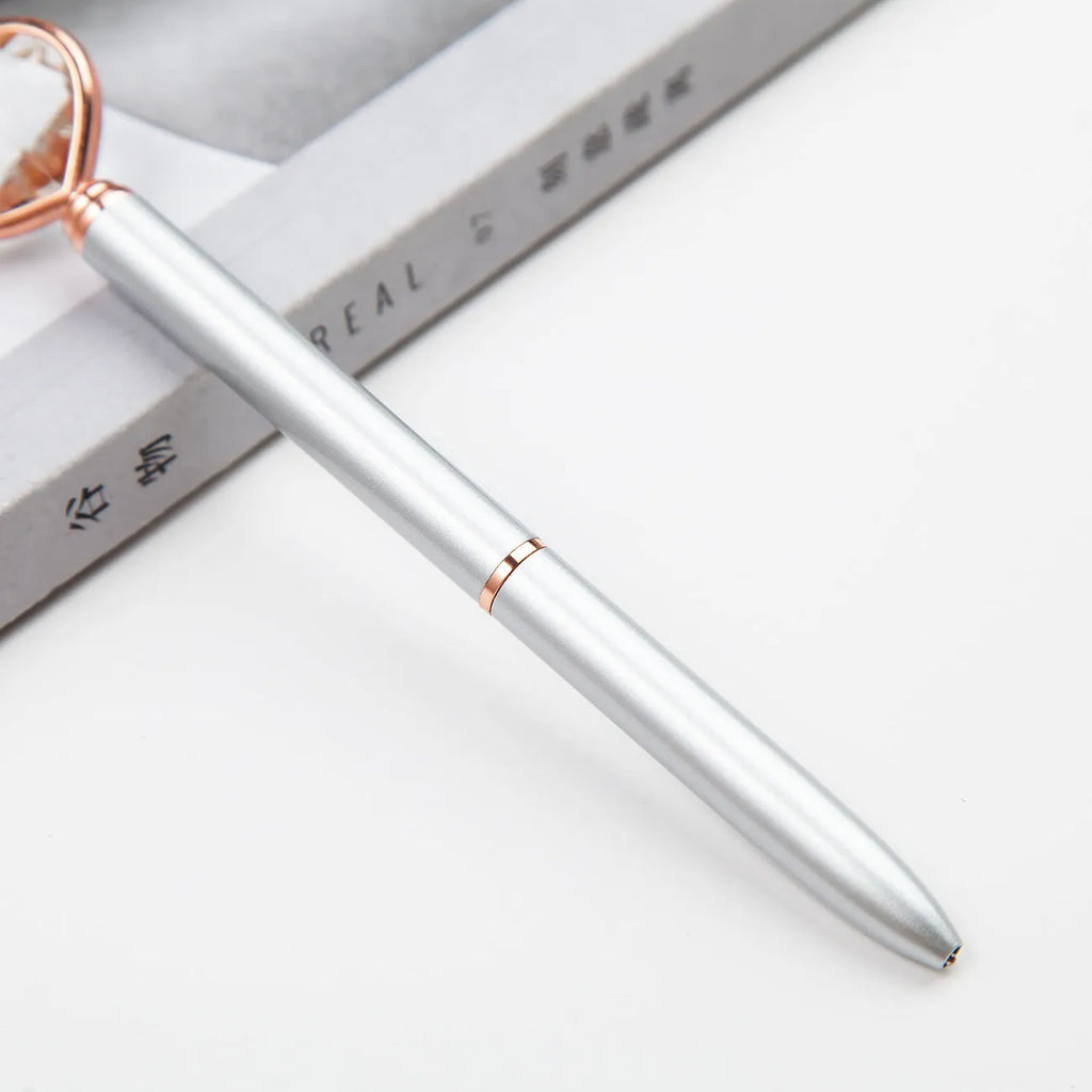 Creative Crystal Love Ball Diamond Metal Pen in gold, rose gold, and silver colours.