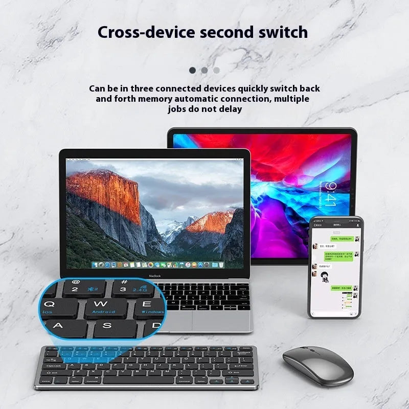 Ultra-thin wireless keyboard and mouse combo in silver colour on a desk