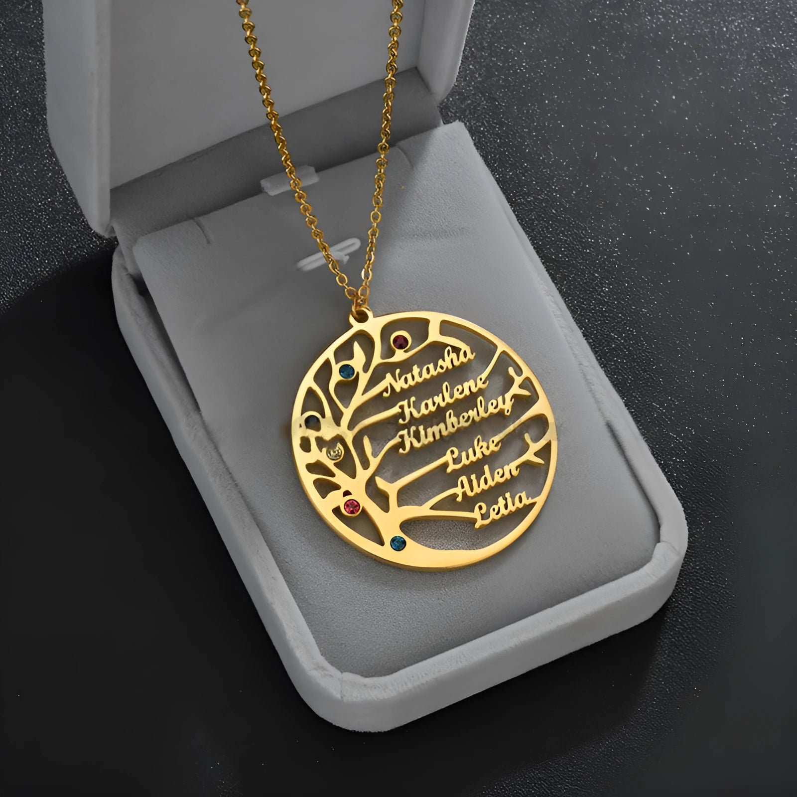 Custom name necklace stainless steel tree of life pendant gold colour on clavicle chain