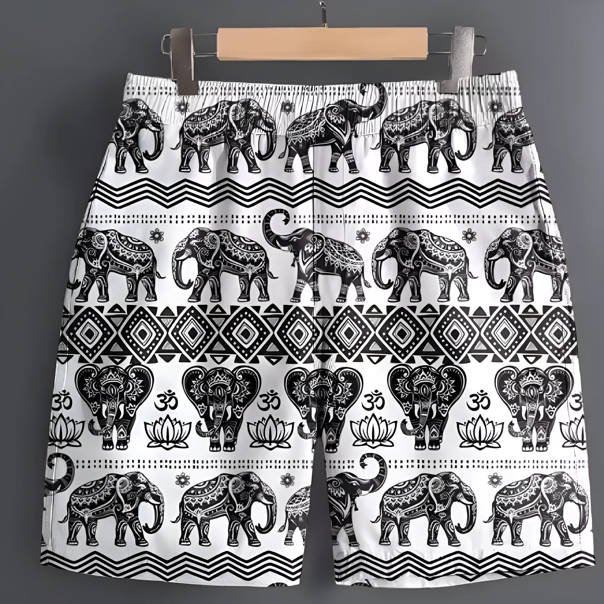 Men's casual polyester sports shorts in multiple patterns including stripes and camouflage designs