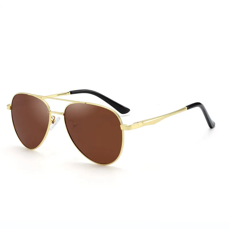 Retro polarised sunglasses with metal frame, TAC lenses, UV400 protection, and colour lens options.