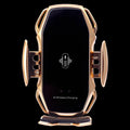 A car phone holder with USB charging port in black, blue, gold, and red colour options.