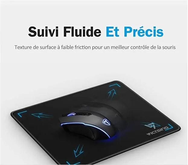 Black thickened rubber gaming mouse pad with rough grain texture, shown with a mouse on its 270mm x 220mm surface.