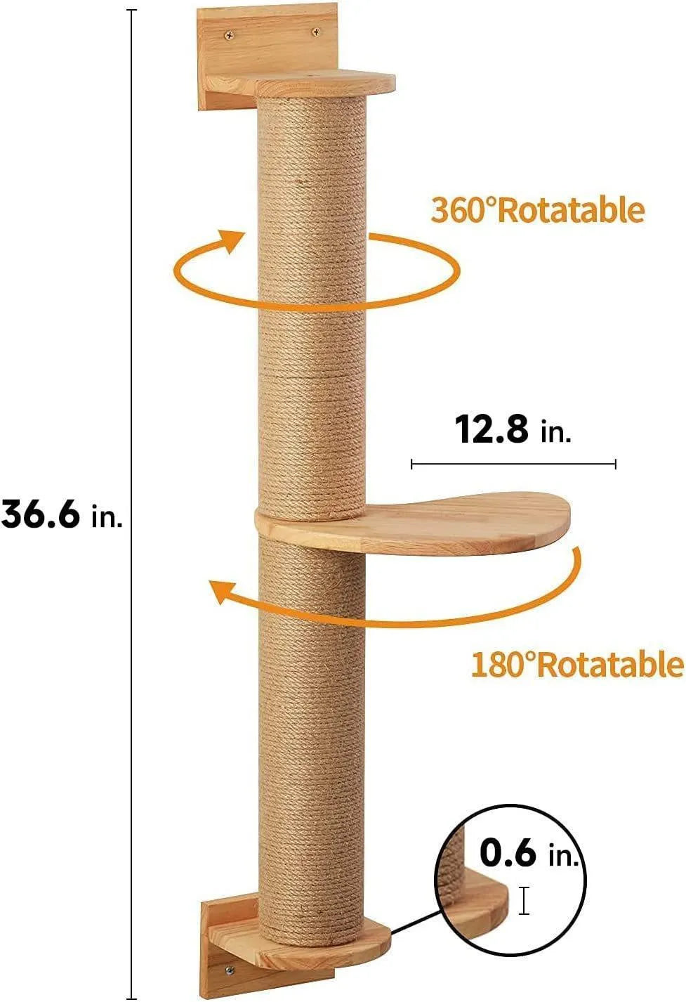 Wooden wall-mounted cat climbing frame with flax rope scratching posts and jumping platform