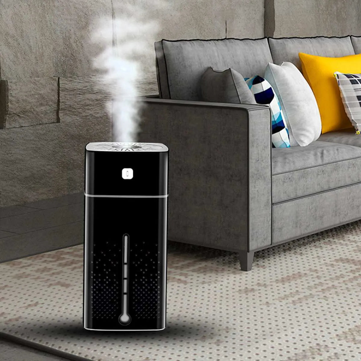 Black or white USB-powered desktop humidifier with 1000ml capacity measuring 103x103x218mm