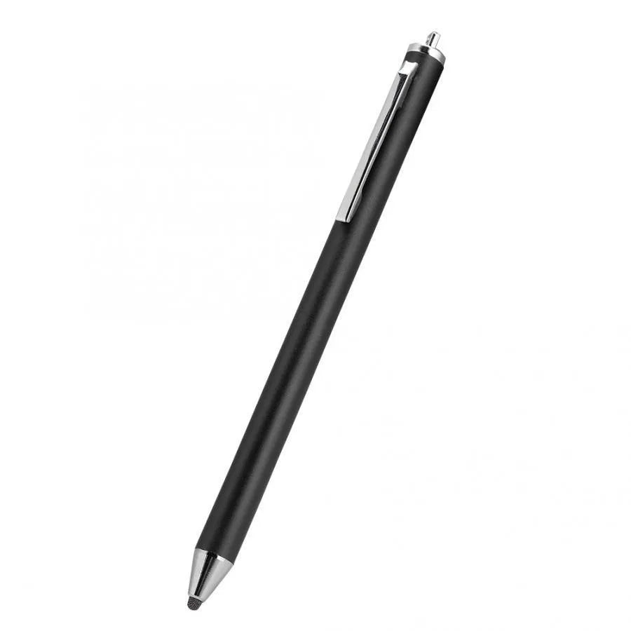 Metal stylus pen with a fine tip for phone and tablet touch screens.