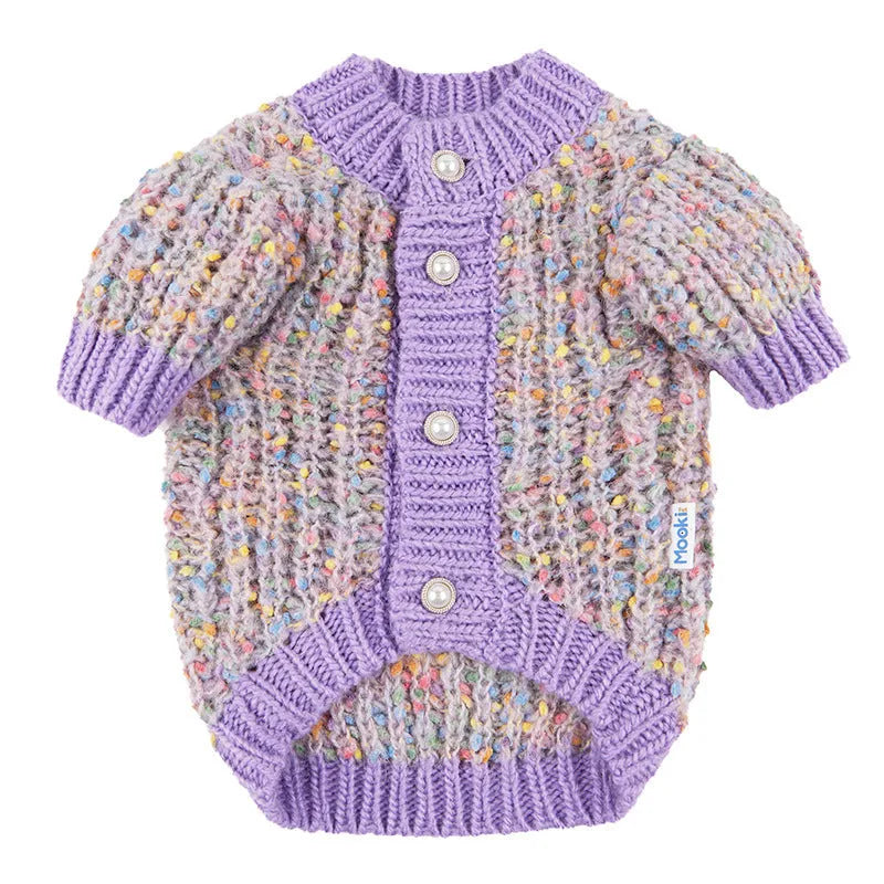 Purple polyester dog cardigan sweater for extra-large pets in XL and XXL sizes