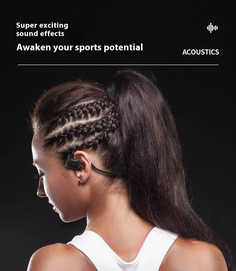Bone conduction swimming Bluetooth headset in black or gray, ear-mounted plastic design, waterproof wireless audio