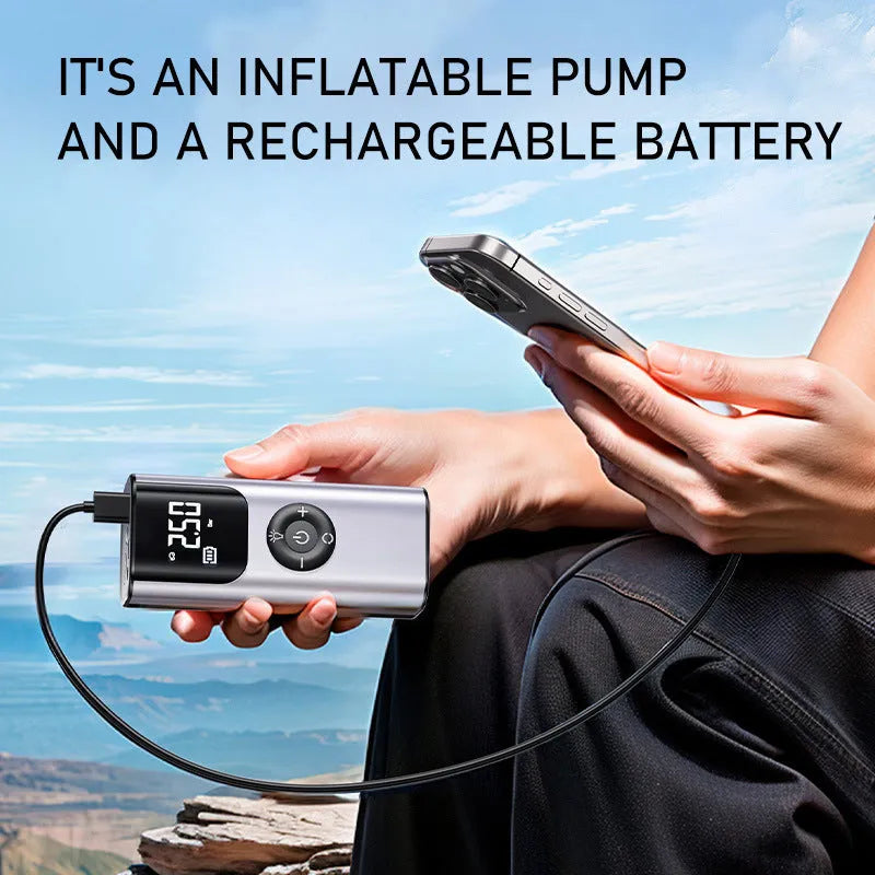 80W portable tire inflator with pressure gauge, warning light and USB charging in black or silver white ABS housing