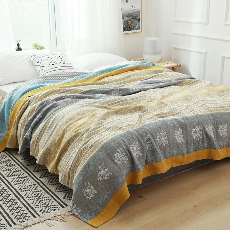 Pure cotton five-layer gauze summer towel blanket in a modern simple style, shown folded.