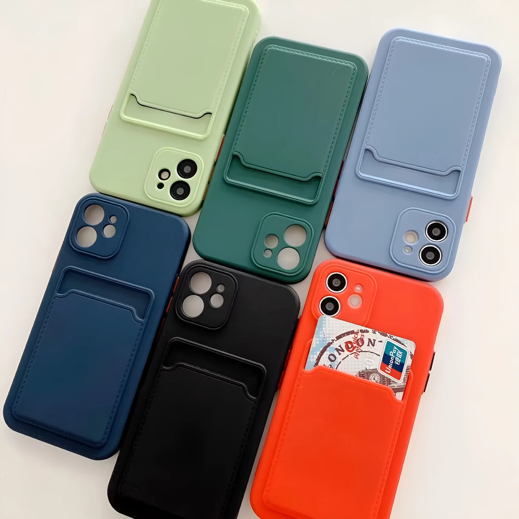 Orange TPU phone case with card slot back cover for iPhone showing protective edge
