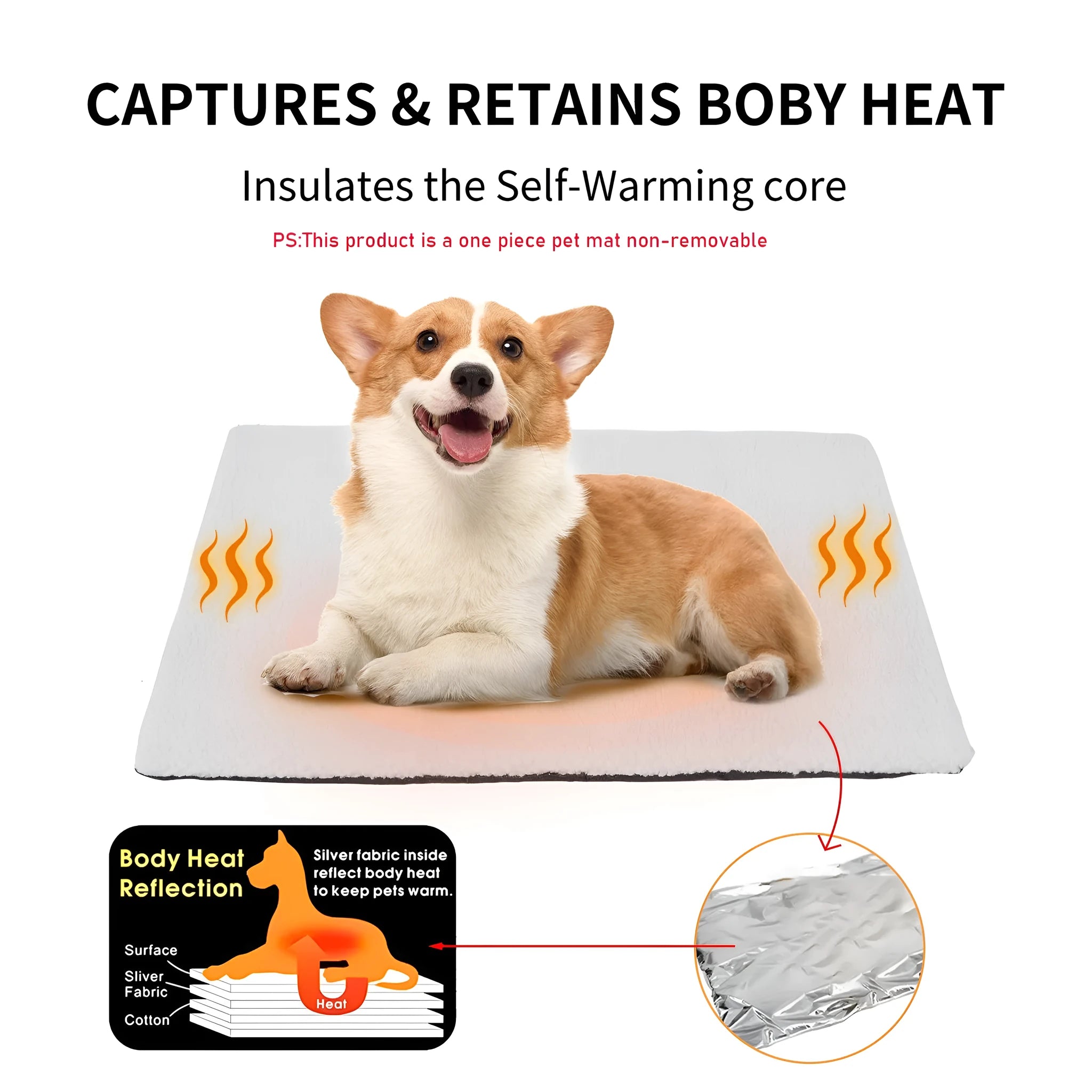 Self-heating plush pet bed pad for cats available in grey, white and yellow colours