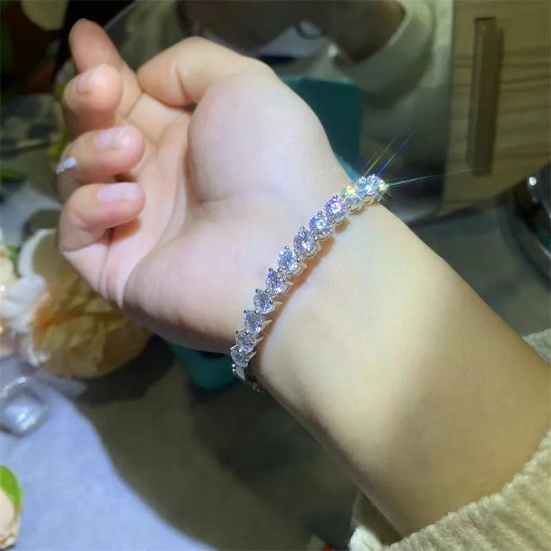D colour moissanite full diamond bracelet with four-claw round stones and 6 carat total