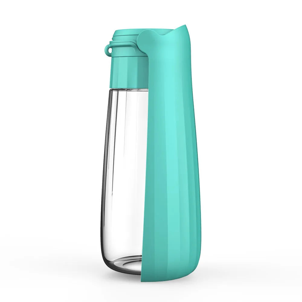 Portable folding dog water bottle 550ml in lake blue, plastic, outdoor use