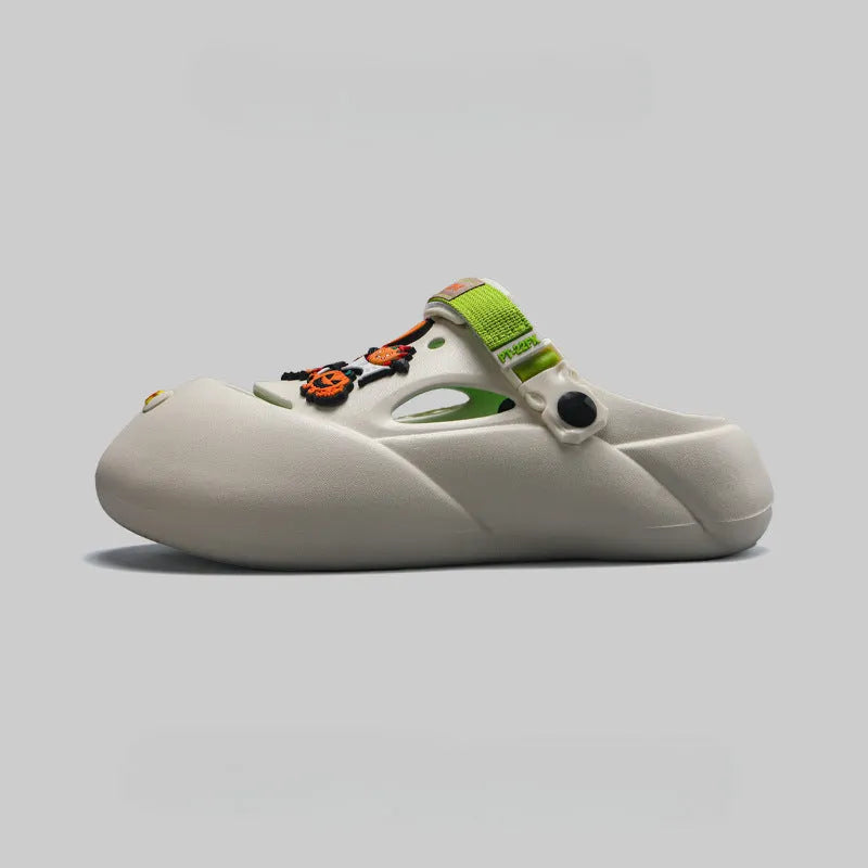 Men's grey baotou beach hole shoes with perforated holes and slip-on design