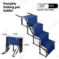 Folding stainless steel pet dog ladder in open position, showing steps, against a car boot.