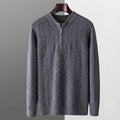 Men's diamond lattice patterned pure wool half-zip sweater in camel colour