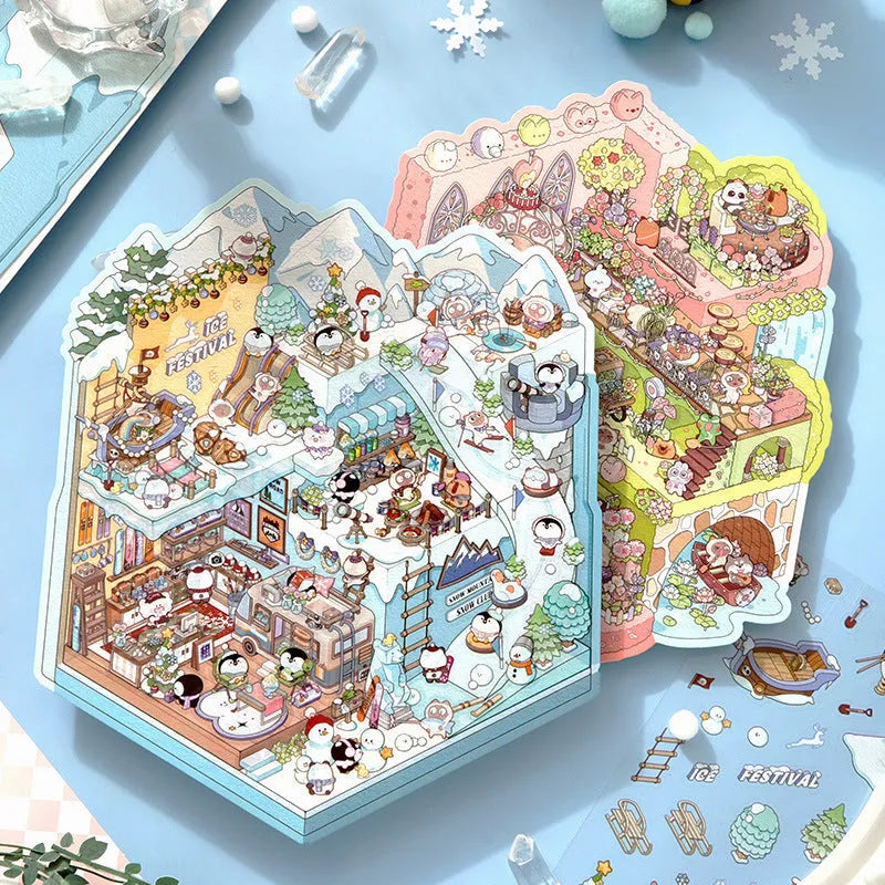 Oversized 3D landscape wall sticker in Sweetheart Room design showing a paper craft sticker with depth effect
