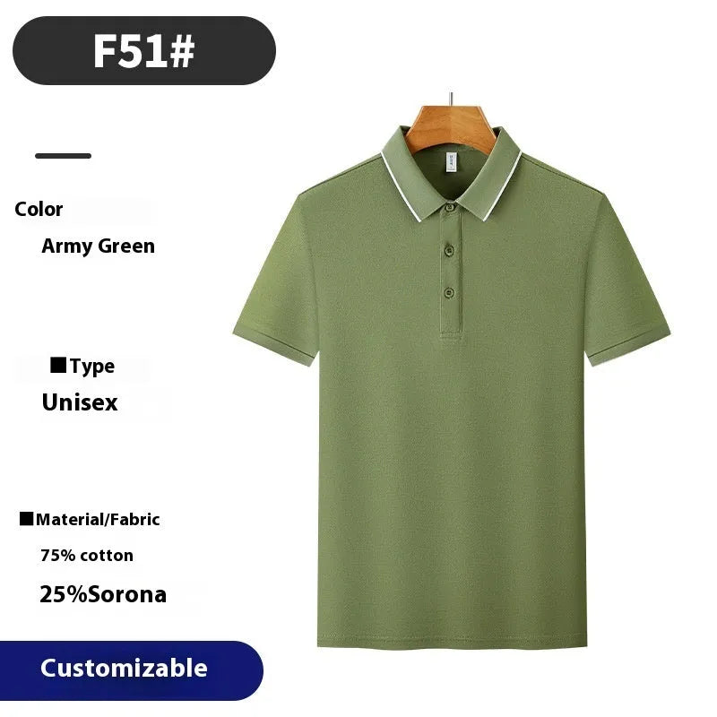 Men's cotton lapel work shirt in light colour with short sleeves and loose fit