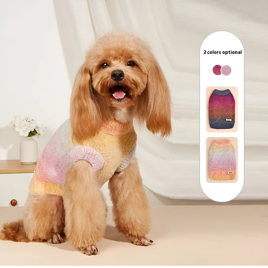 Colourful rainbow circle pattern pet sweater for dogs and cats in soft wool acrylic blend